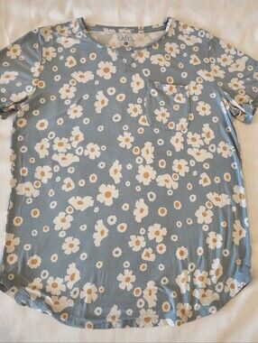Lates By Kate Jam Set Short Sleeve Pajama Top Blue Daisies Large
